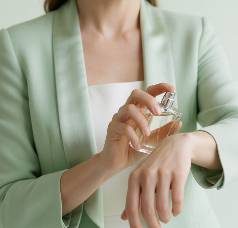 donna che applica il profumo sul polso