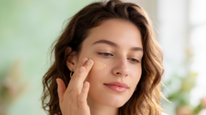 donna che applica blush in crema con le dita per un trucco naturale