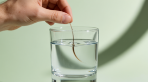 test della porosità del capello con bicchiere d'acqua