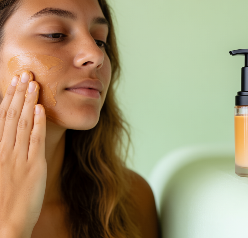 Donna applica autoabbronzante viso con le dita