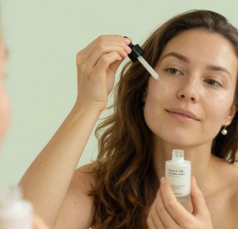 donna applica siero acido ialuronico sul viso