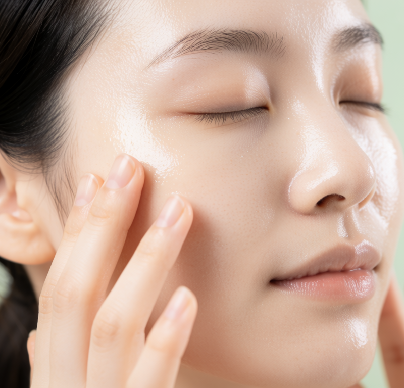 donna applica olio detergente viso su pelle asciutta