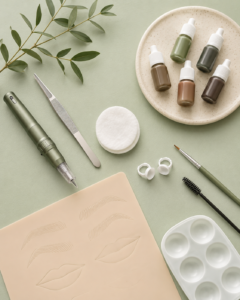 Kit pratico e pigmenti usati in un corso trucco semipermanente