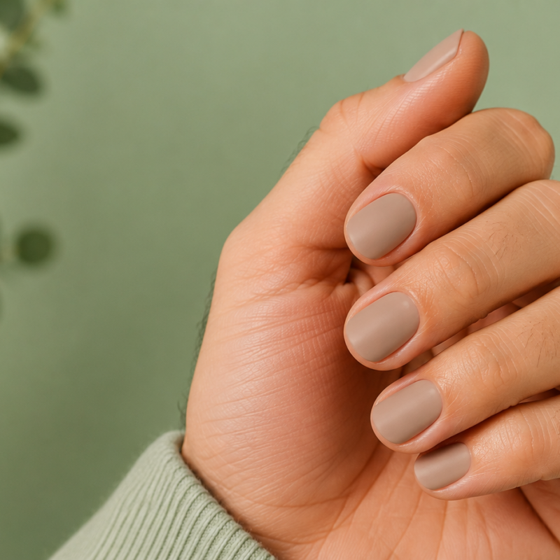 Manicure semipermanente colore rosa pastello su mano femminile
