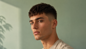 uomo con taglio scalato corto e texture definita