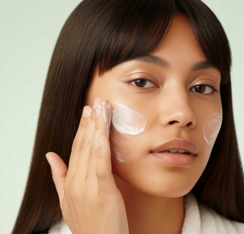 donna applica detergente viso routine skincare