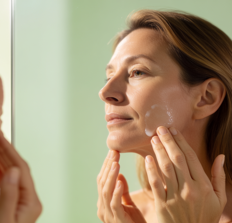 donna applica siero viso per stimolare produzione di collagene