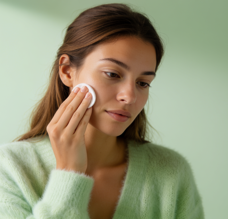donna applica tonico viso routine pelle grassa