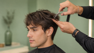Uomo riceve un taglio scalato per capelli fini