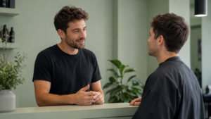Parrucchiere comunica alla cliente l'aggiornamento dei prezzi