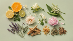 ingredienti aromatici che rappresentano le note olfattive di un profumo