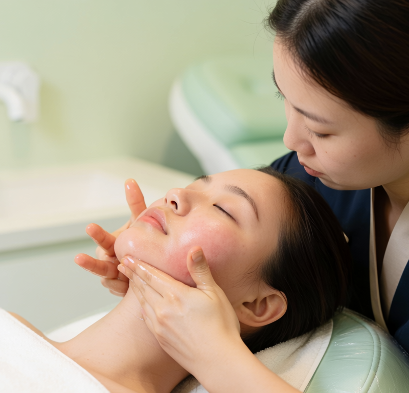 Donna durante un massaggio viso rassodante professionale