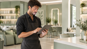 professionista che gestisce prenotazioni con un gestionale digitale
