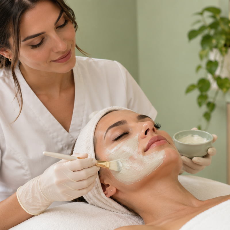 Estetista che esegue un trattamento viso, una figura chiave nella differenza tra estetista e cosmetologa