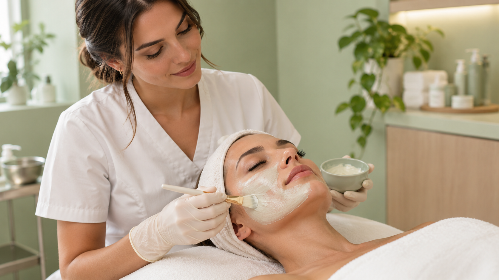Estetista che esegue un trattamento viso, una figura chiave nella differenza tra estetista e cosmetologa