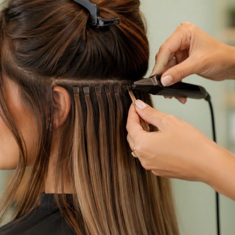 Applicazione di extension capelli naturali a cheratina in salone