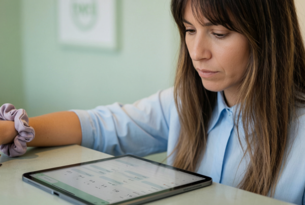 Parrucchiera gestisce le prenotazioni del salone con un gestionale digitale