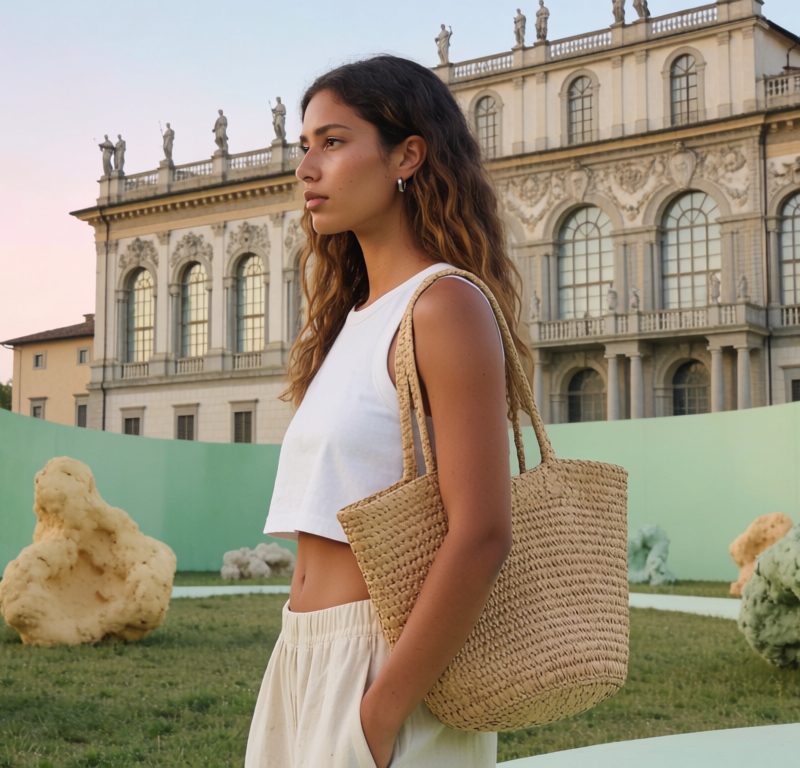 Donna che partecipa a un evento della Milano beauty week 2026 in un palazzo storico