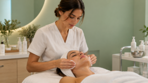 Estetista durante un corso filler labbra professionale