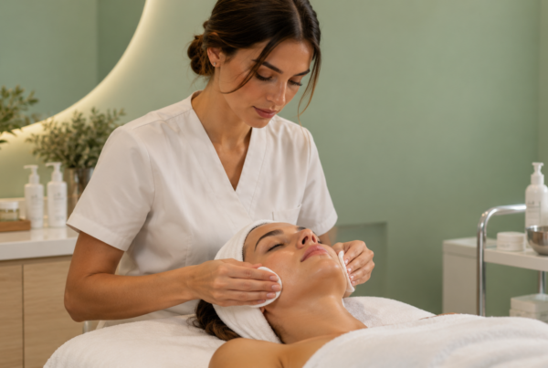 Estetista durante un corso filler labbra professionale
