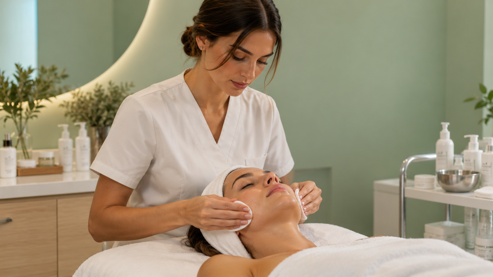 Estetista durante un corso filler labbra professionale