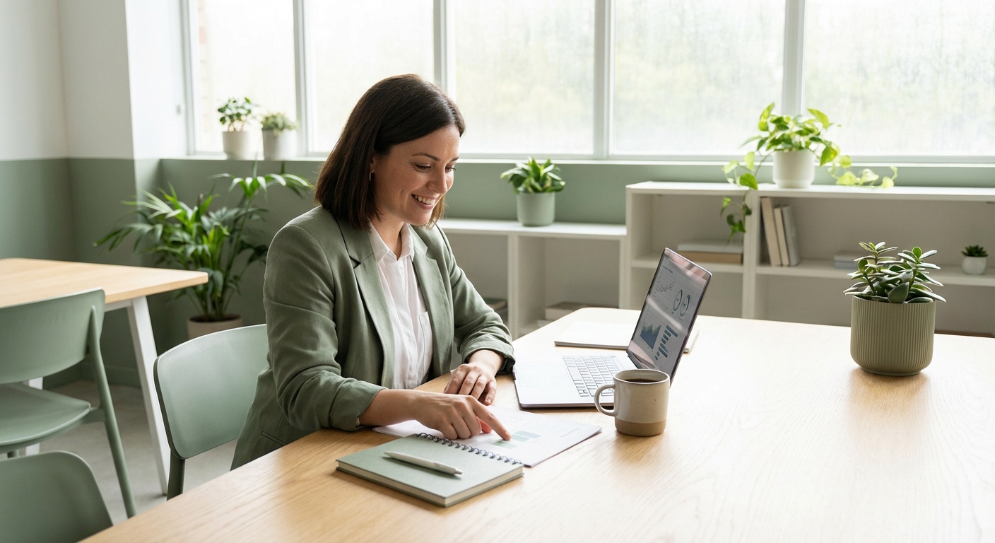 Titolare salone parrucchiere pianifica business plan con documenti e laptop