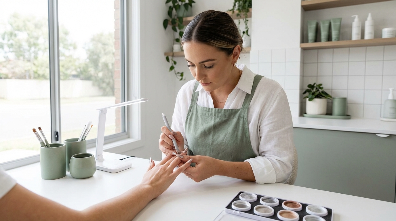 Onicotecnica applica effetto chrome specchio su gel unghie in studio professionale