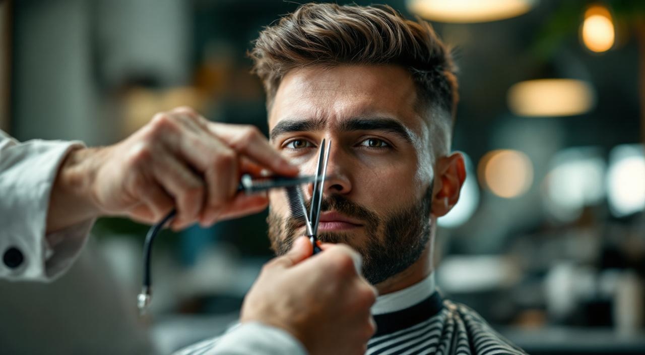 Barbiere professionista al lavoro a Torino durante un taglio di precisione