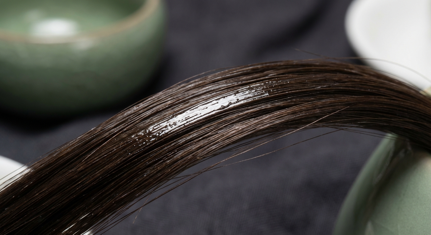 Primo piano di capelli lucidi e sani dopo trattamento olio di argan