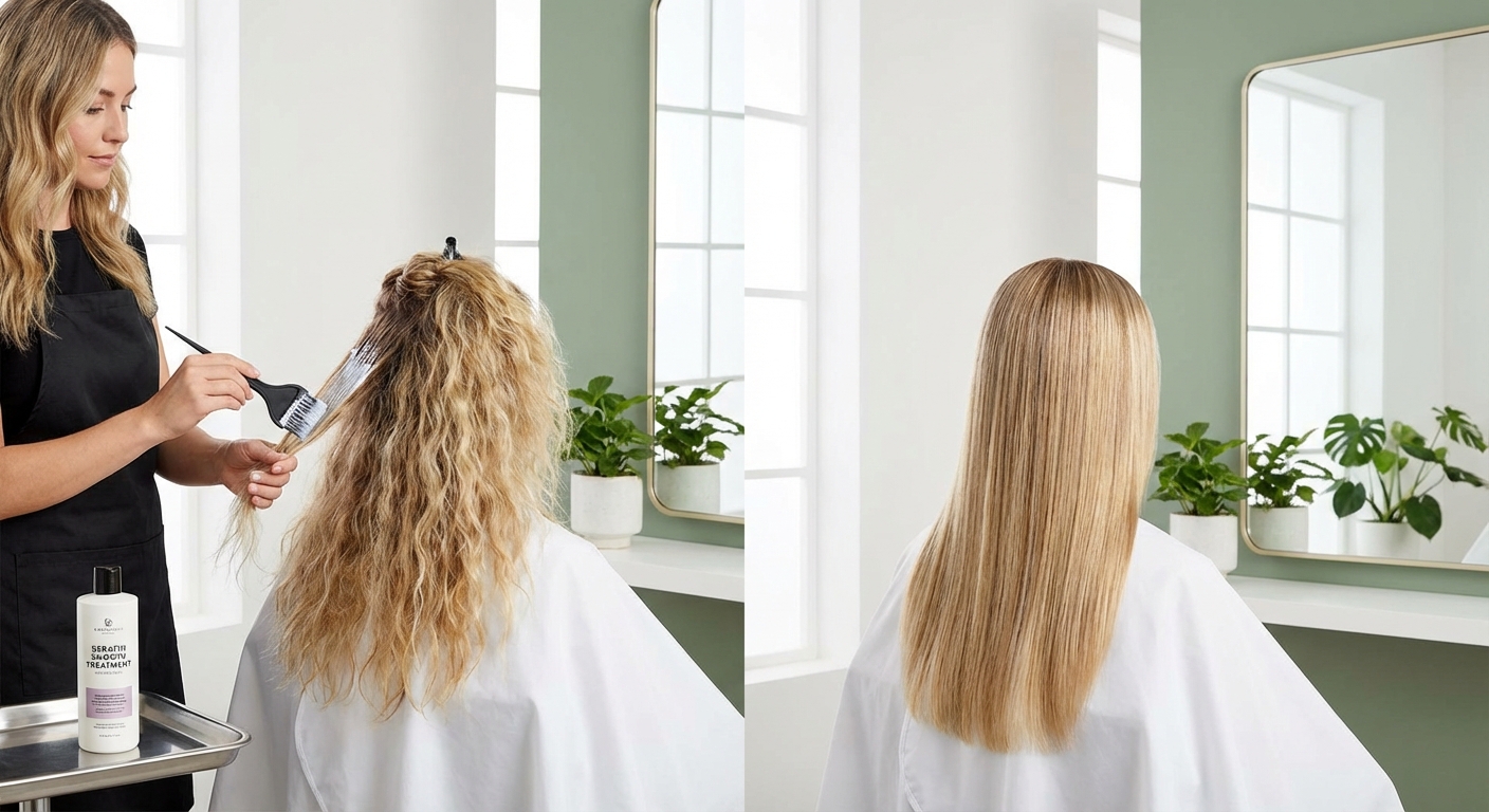 Applicazione trattamento alla cheratina in salone professionale