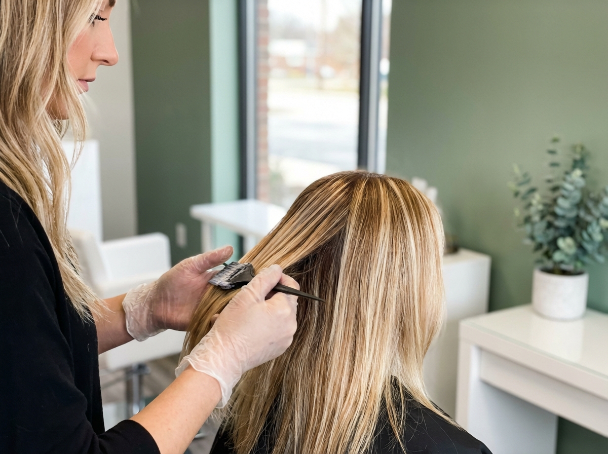 Tecnica balayage butter blonde con toni dorati caldi in salone