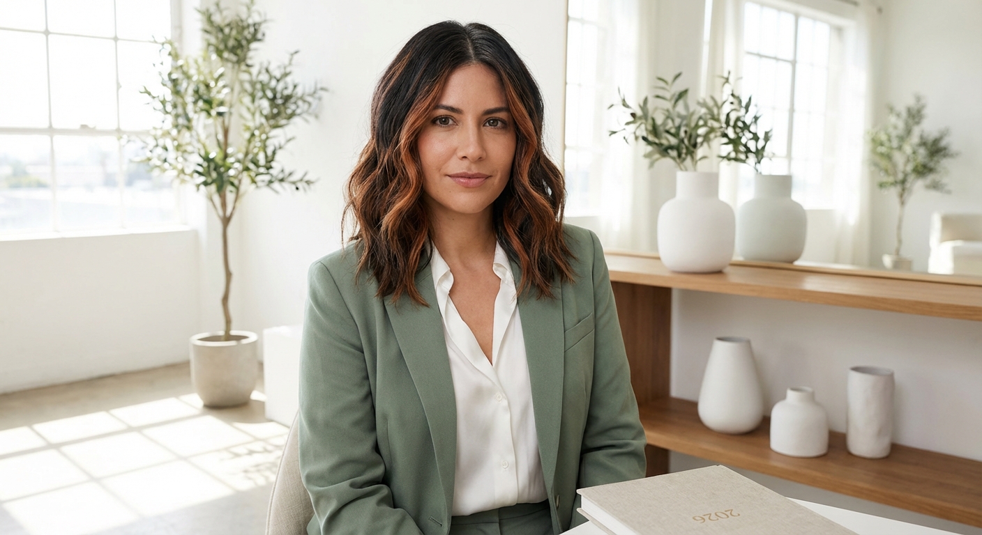 Donna con rooted look naturale, radici scure e riflessi rame, tendenza 2026