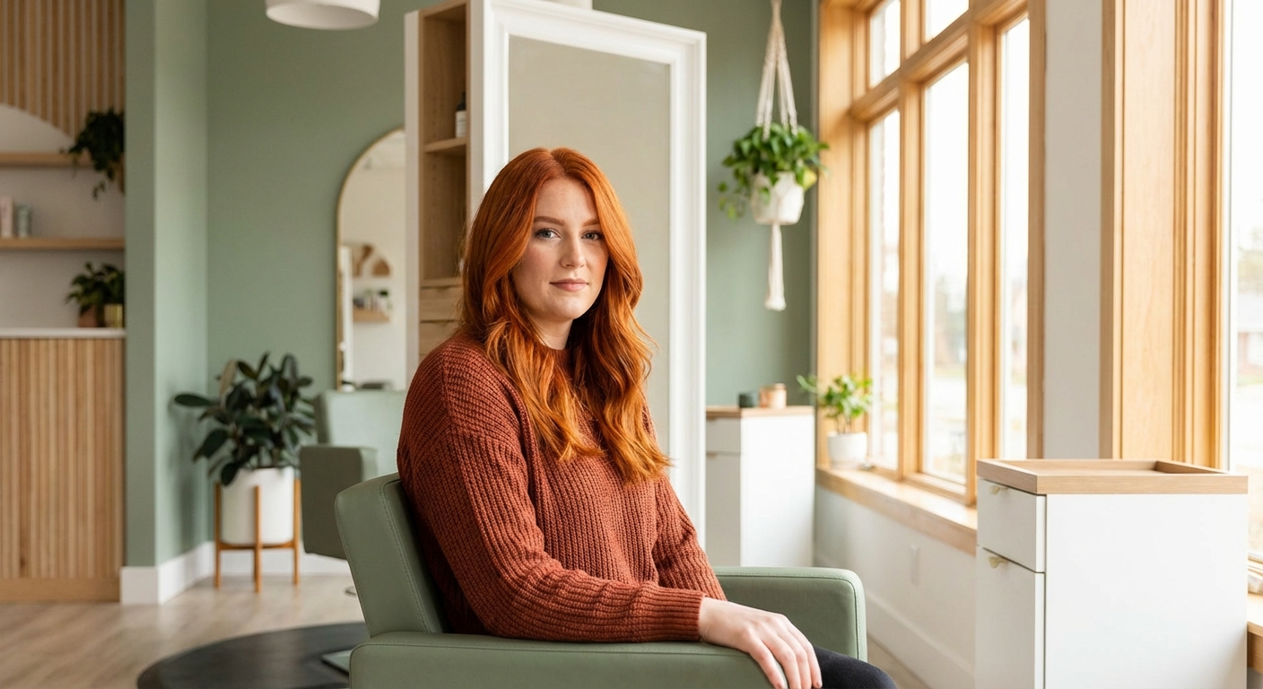 Donna con capelli color rame vibrante, tendenza colore primavera 2026