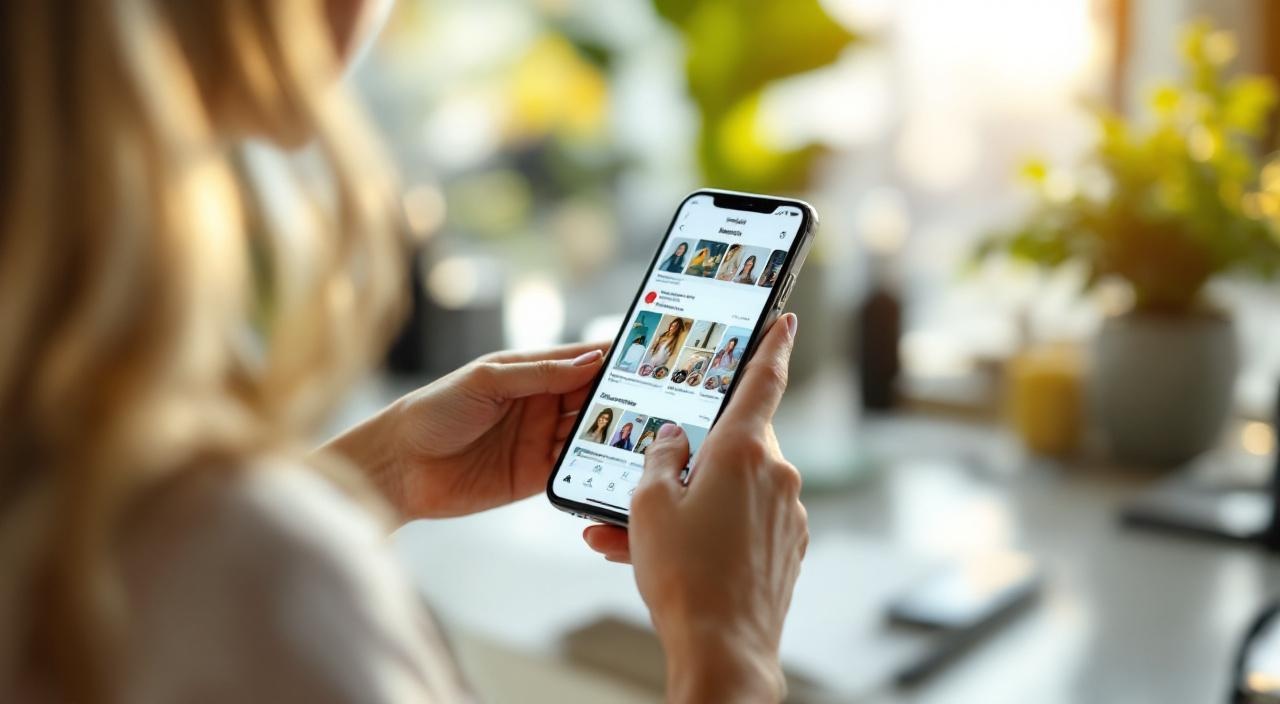 Cliente che mostra foto di ispirazione su smartphone al parrucchiere per comunicare il taglio desiderato