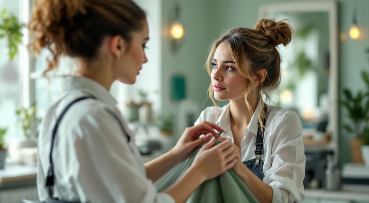 Parrucchiera professionale che consulta la cliente durante la diagnosi capillare prima del taglio