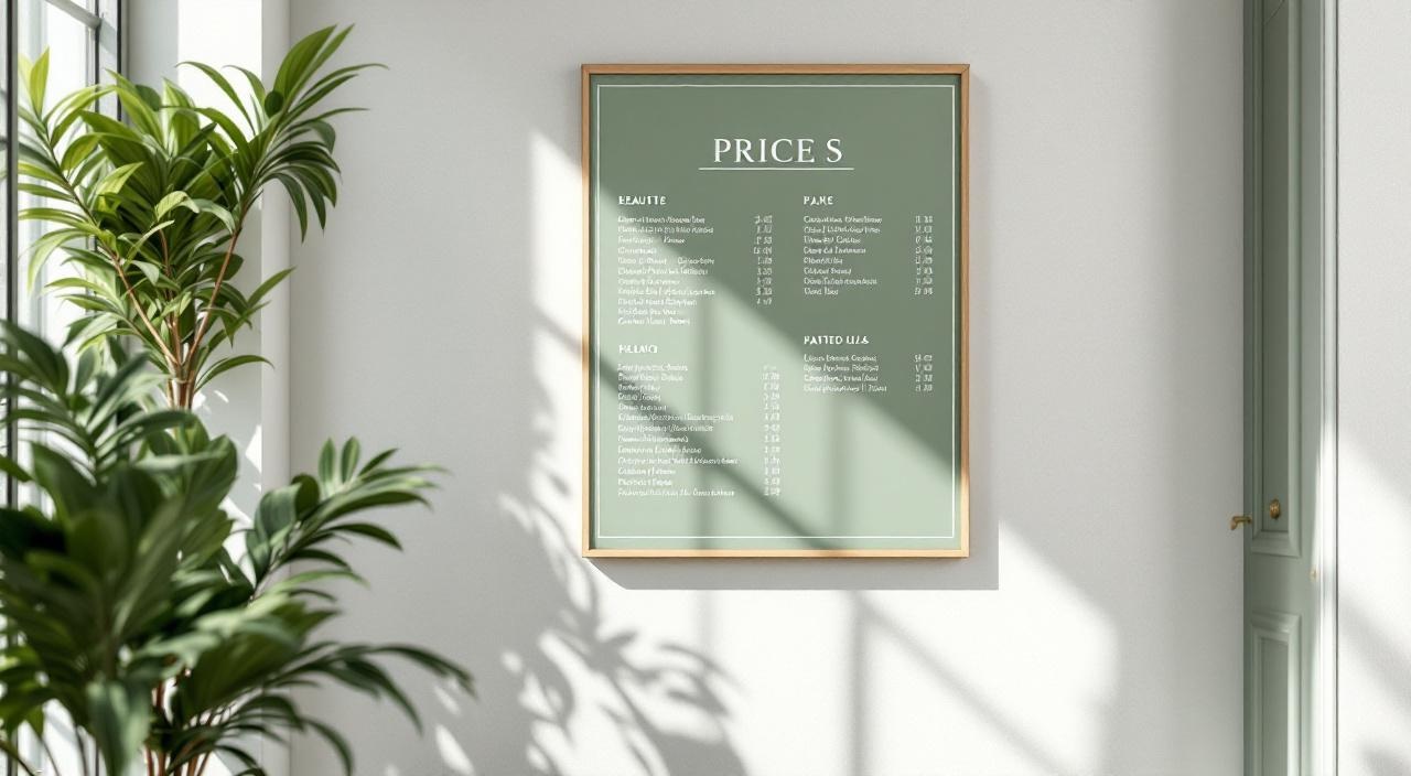 Listino prezzi esposto in salone di parrucchiere italiano — costo parrucchiere per servizio