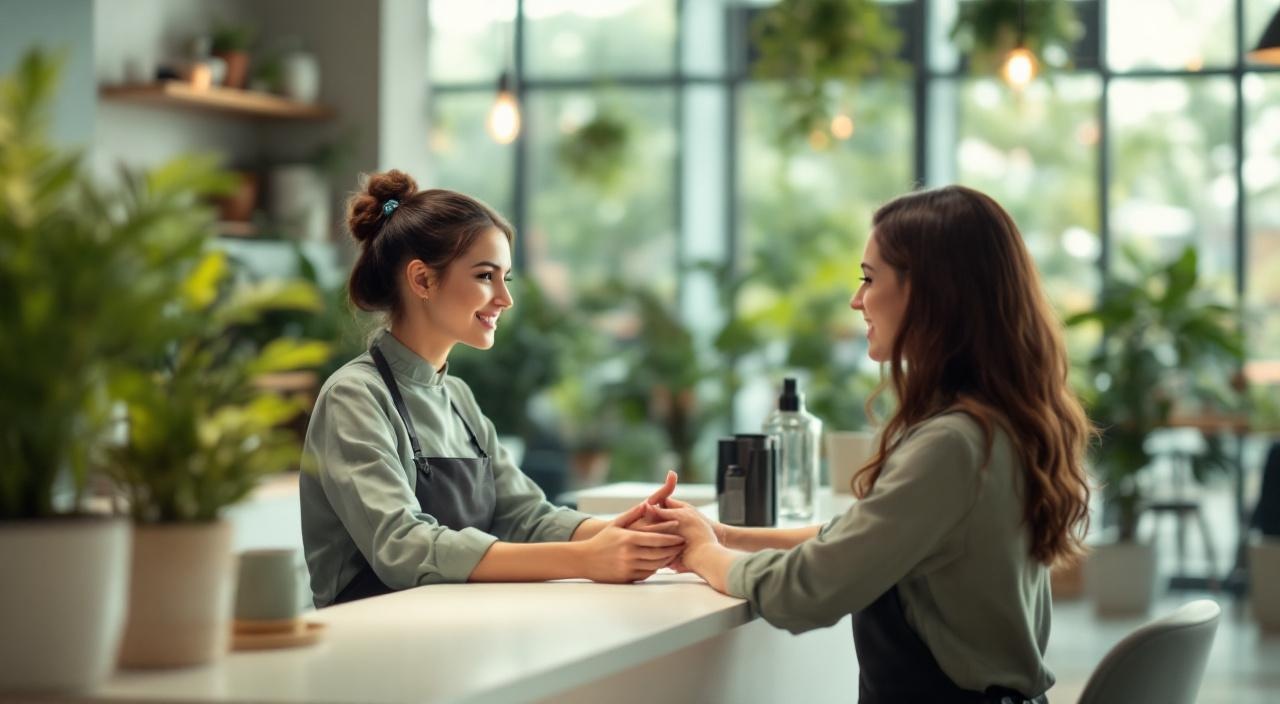 Parrucchiere che accoglie nuova cliente al banco salone — fidelizzare clienti salone con prima accoglienza professionale