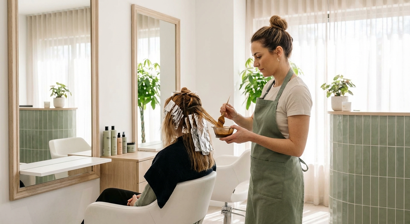 Parrucchiere applica la tecnica Golden Toffee in salone professionale italiano primavera 2026