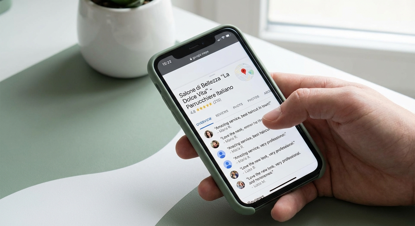 Recensioni Google di un salone italiano con valutazione 4.8 stelle