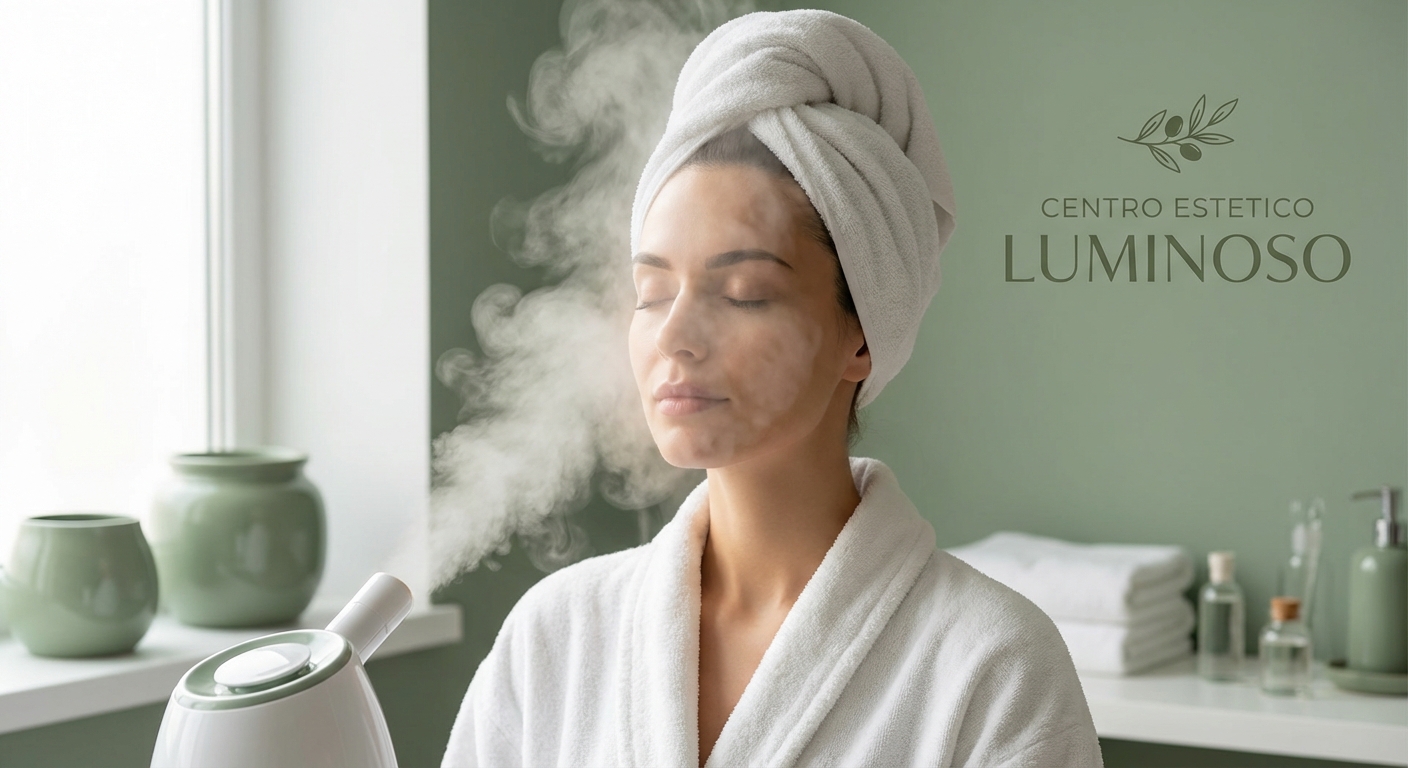 Trattamento viso professionale con vapore in centro estetico — pulizia del viso estetista 2026