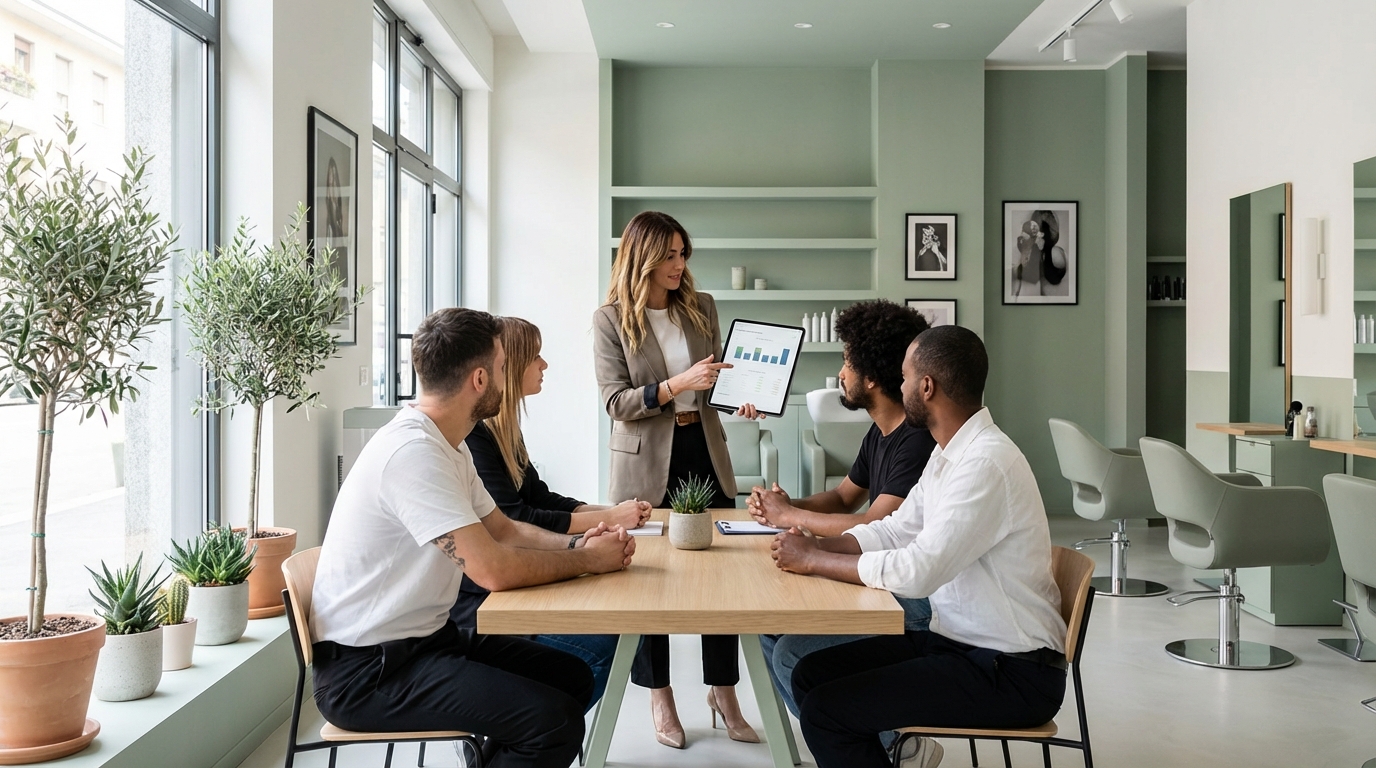 Riunione del team in salone moderno per monitorare i risultati