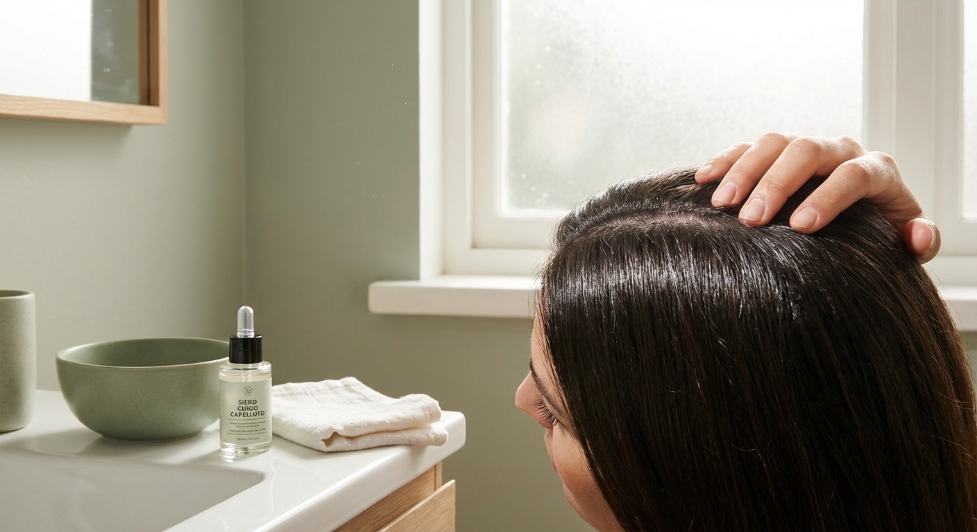 Applicazione di siero nutriente per la cura del cuoio capelluto