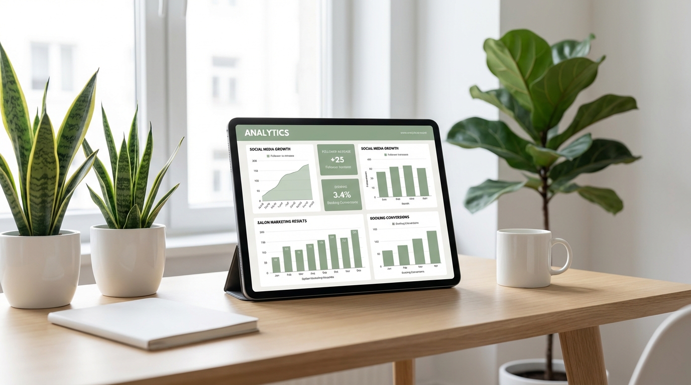 Schermata analytics TikTok Business su smartphone con metriche di crescita per un salone