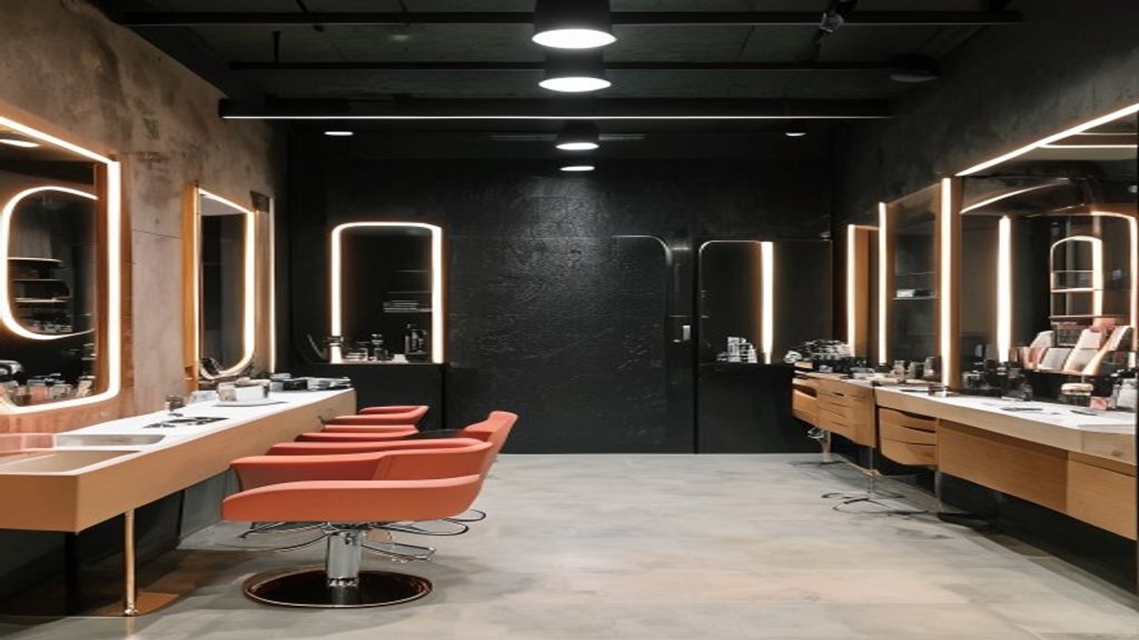 Coloranti professionali organizzati su scaffale in salone parrucchiere