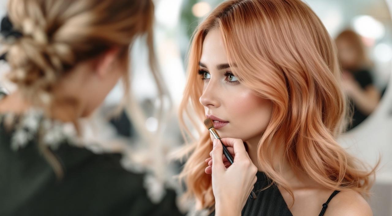 Colorista applica tecnica balayage per il colore Copper Rose in salone professionale
