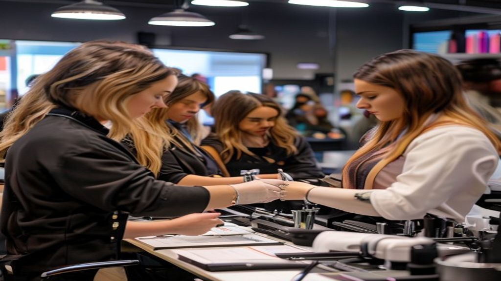 Staff parrucchieri partecipa a corso di formazione professionale in accademia