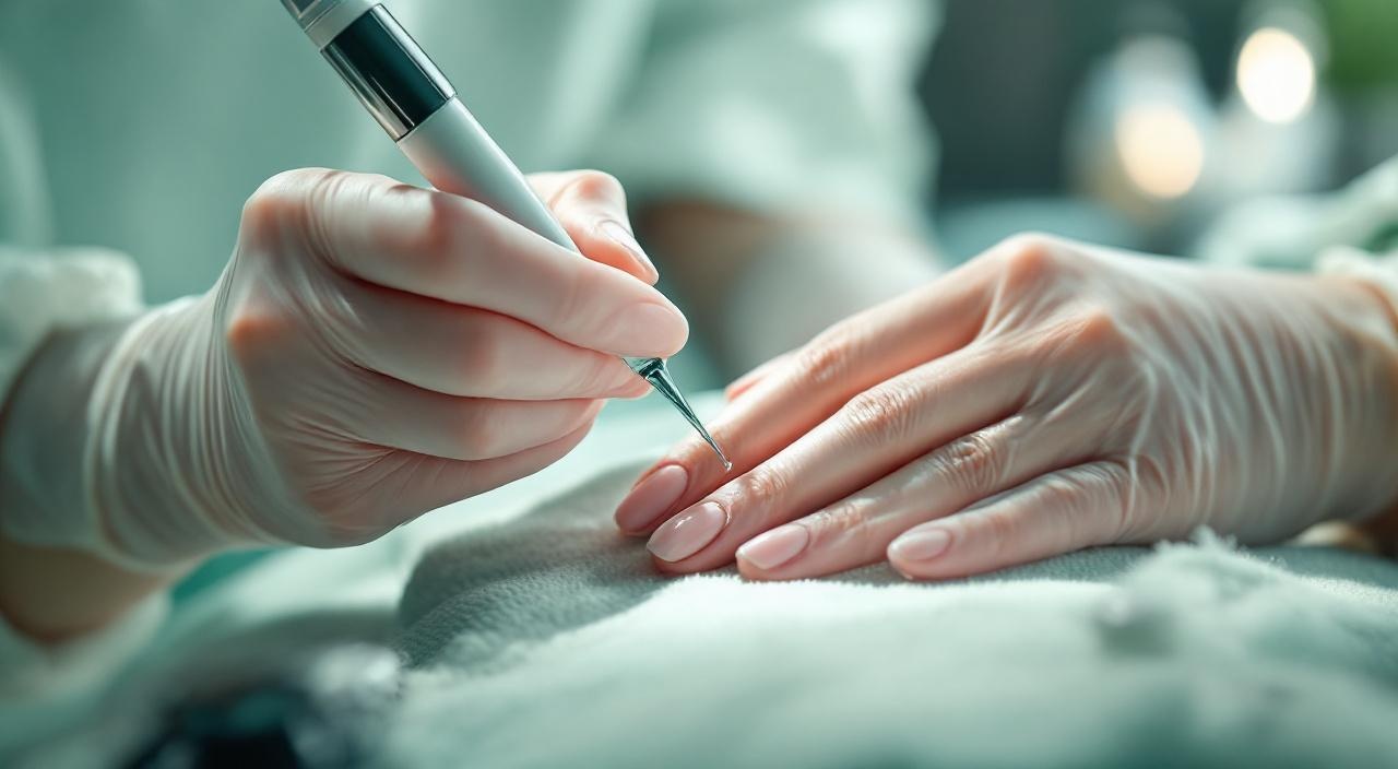 Nail technician applica il gel sulle unghie in salone professionale