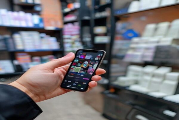 Titolare salone controlla Google My Business su smartphone