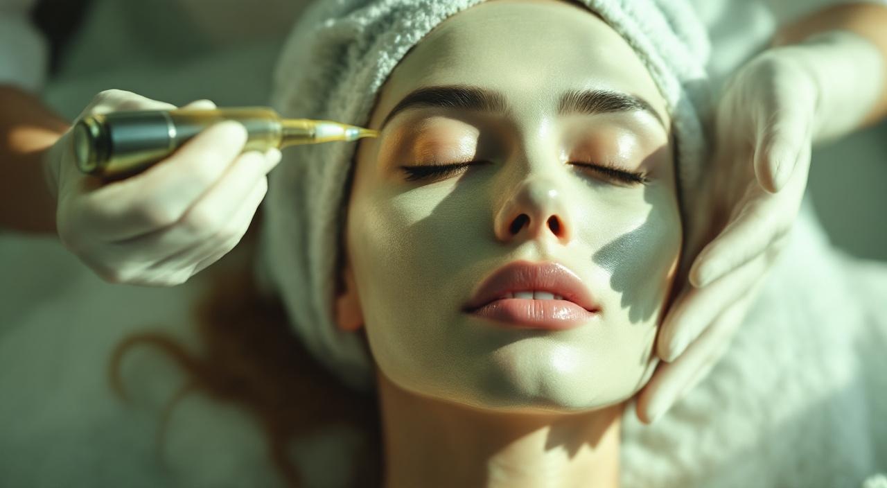 Estetista applica peeling chimico professionale su viso cliente