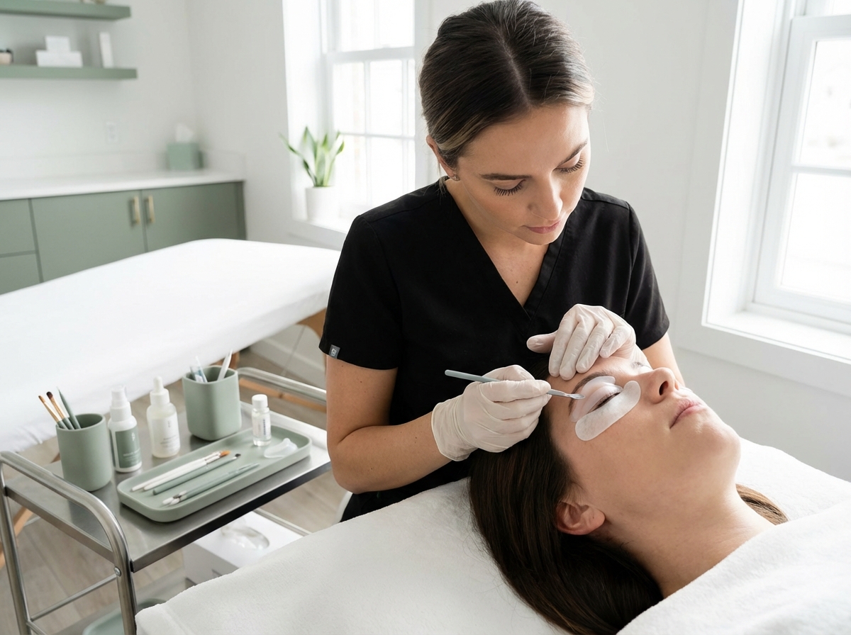 Applicazione degli scudi in silicone durante il trattamento lash lift